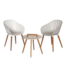 Wood and Resin Garden Set 2 Chairs + 1 White Table