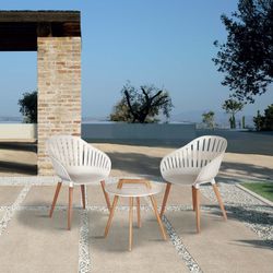 Wood and Resin Garden Set 2 Chairs + 1 White Table