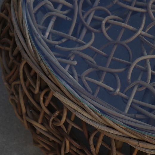 Conjunto de Jardín con Sofá de 3 plazas y Mesa con Cristal de Ratán Natural/Blanco