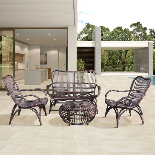 Natural Rattan Garden Set 1 Sofa + 2 Armchairs + 1 Table