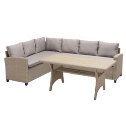 Conjunto Sofá Esquinero y Mesa alta de Jardín Acero y Ratán Sintético Gris/ Natural