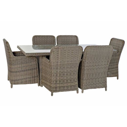Set comedor exterior mesa y 6 sillones de Ratán Sintético Beige