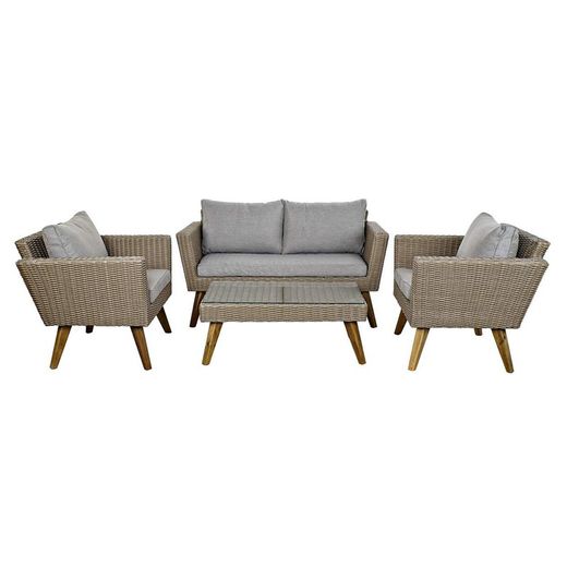 Conjunto de salón de jardín, Madera y Acero, Beige y Gris, 140 x 70 x 75,5 cm
