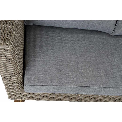 Ensemble de table, canapé et 2 fauteuils avec coussins de jardin en rotin synthétique gris