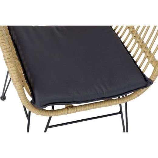 Ensemble de table et 2 chaises avec coussin de jardin en rotin synthétique et métal beige/noir