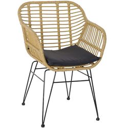 Ensemble de table et 2 chaises avec coussin de jardin en rotin synthétique et métal beige/noir