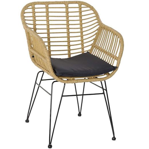 Ensemble de table et 2 chaises avec coussin de jardin en rotin synthétique et métal beige/noir