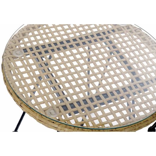 Ensemble de table et 2 chaises avec coussin de jardin en rotin synthétique et métal beige/noir