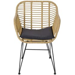 Ensemble de table et 2 chaises avec coussin de jardin en rotin synthétique et métal beige/noir