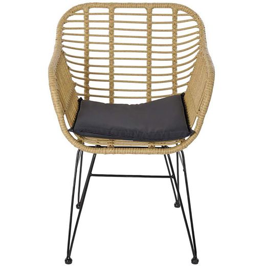 Ensemble de table et 2 chaises avec coussin de jardin en rotin synthétique et métal beige/noir