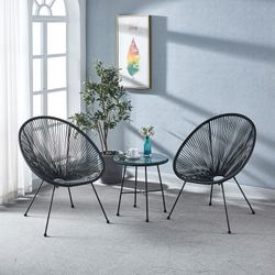 Ensemble table et fauteuil de terrasse en polyéthylène et métal noir | Acapulco