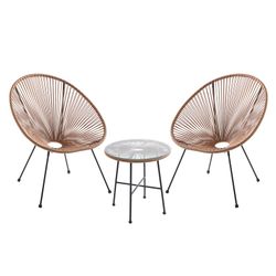 Ensemble table et fauteuils de terrasse en polyéthylène et métal marron | Acapulco