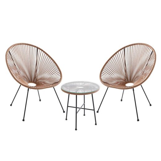 Ensemble table et fauteuils de terrasse en polyéthylène et métal marron | Acapulco