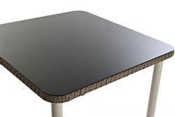 Conjunto de mesa e sofá de canto de jardim em aço bege e vime sintético