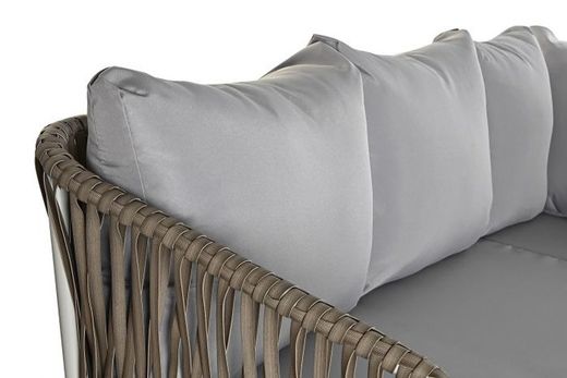 Beżowa stalowa i syntetyczna narożna sofa ogrodowa i zestaw stołów z rattanu
