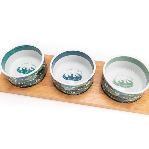 Set of multi-coloured porcelain plate and 3 bowls, 28 x 10 x 6 cm | Polaire