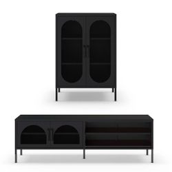 Conjunto de salón compuesto por aparador alto y mueble de televisión en color negro| Diora