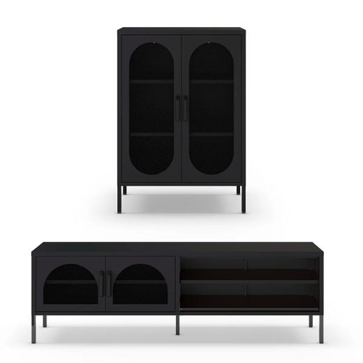 Conjunto de salón compuesto por aparador alto y mueble de televisión en color negro| Diora