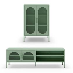 Conjunto de salón compuesto por aparador alto y mueble de televisión en color verde menta| Diora