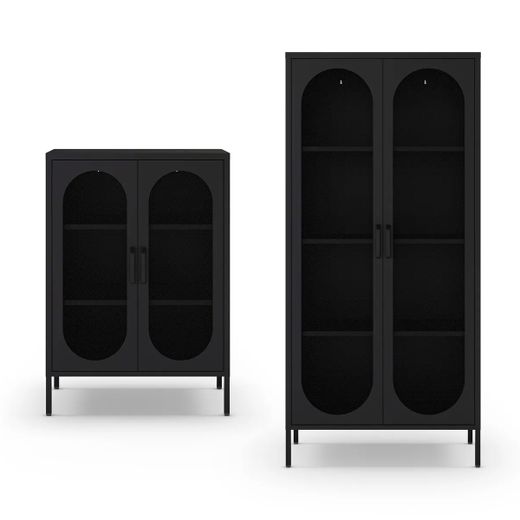 Conjunto de salón compuesto por aparador alto y vitrina en color negro| Diora