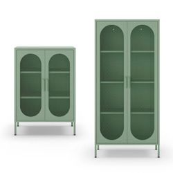 Conjunto de salón compuesto por aparador alto y vitrina en color verde menta| Diora