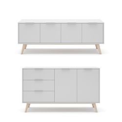 Living room set consisting of a 140 cm sideboard and a TV stand with 4 doors in white | Campus