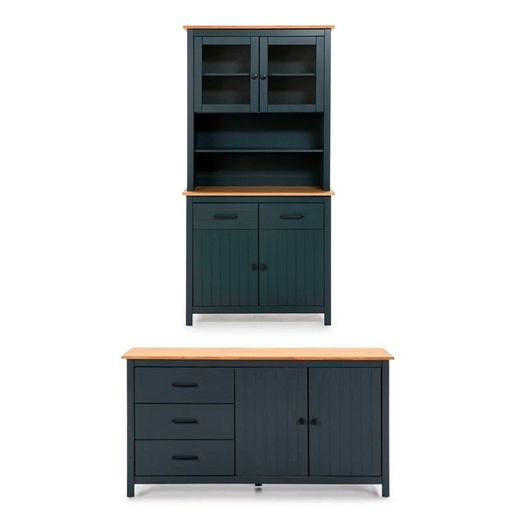 Conjunto de salón compuesto por aparador de 150 cm y vitrina en color azul | Miranda