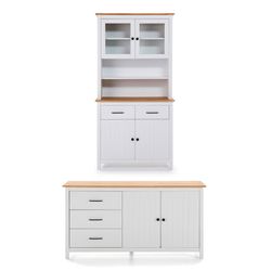 Zestaw do salonu składający się z kredensu 150 cm i witryny w kolorze białym | Miranda