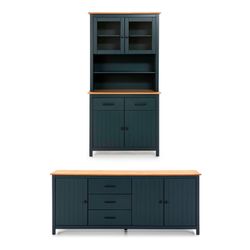 Conjunto de salón compuesto por aparador de 190 cm y vitrina en color azul | Miranda