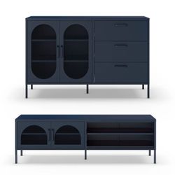 Conjunto de salón compuesto por aparador y mueble de televisión en color azul| Diora