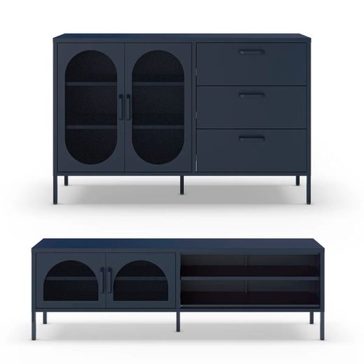 Conjunto de salón compuesto por aparador y mueble de televisión en color azul| Diora