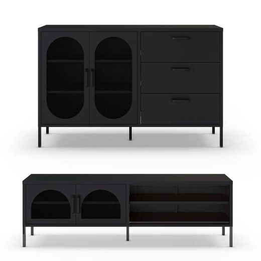 Conjunto de salón compuesto por aparador y mueble de televisión en color negro| Diora
