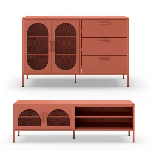 Conjunto de salón compuesto por aparador y mueble de televisión en color terracota| Diora