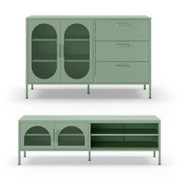 Conjunto de salón compuesto por aparador y mueble de televisión en color verde menta| Diora