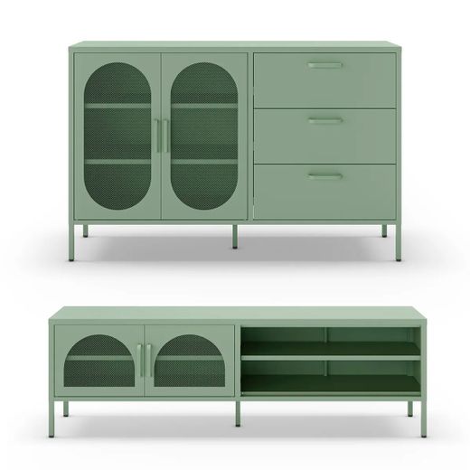 Conjunto de salón compuesto por aparador y mueble de televisión en color verde menta| Diora