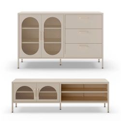 Conjunto de salón compuesto por aparador y mueble tv en color crema| Diora