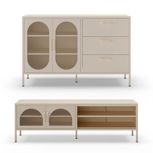 Conjunto de salón compuesto por aparador y mueble tv en color crema| Diora