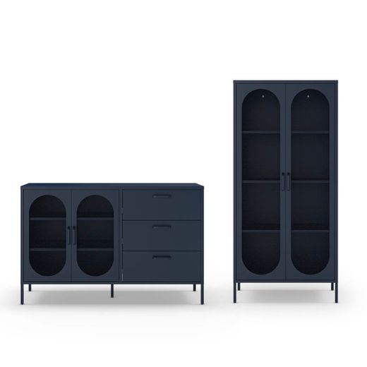 Conjunto de salón compuesto por aparador y vitrina en color azul| Diora