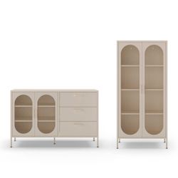 Conjunto de salón compuesto por aparador y vitrina en color crema| Diora