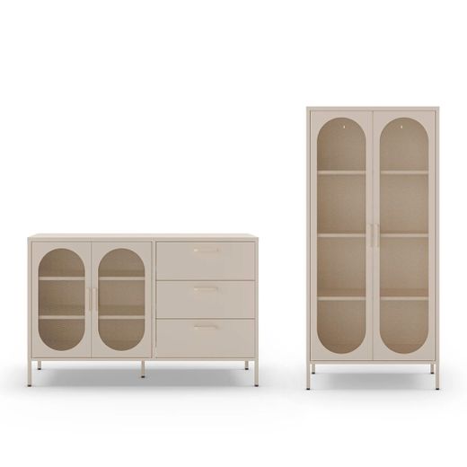 Conjunto de salón compuesto por aparador y vitrina en color crema| Diora