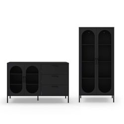 Conjunto de salón compuesto por aparador y vitrina en color negro| Diora