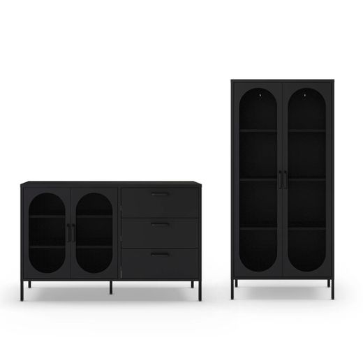 Conjunto de salón compuesto por aparador y vitrina en color negro| Diora