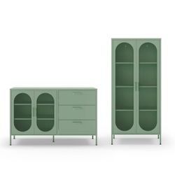 Conjunto de salón compuesto por aparador y vitrina en color verde menta| Diora