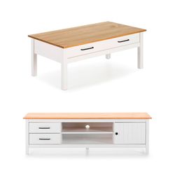 Living room set consisting of a TV stand and coffee table in white | Miranda