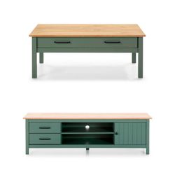 Living room set consisting of a TV stand and coffee table in green | Miranda