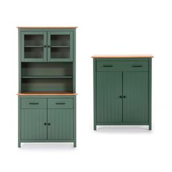 Living room set consisting of a display case and sideboard in green | Miranda