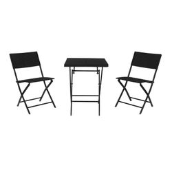 Conjunto de cadeiras de terraço em vime sintético e aço preto, 58 x 58 x 71,5 cm | Lado Mar