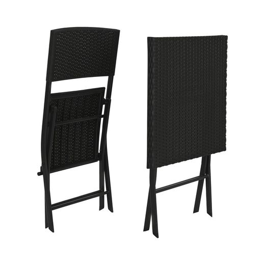 Conjunto de cadeiras de terraço em vime sintético e aço preto, 58 x 58 x 71,5 cm | Lado Mar