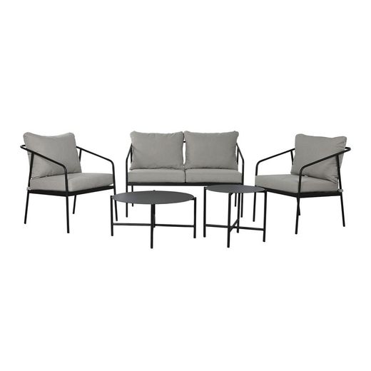 Ensemble canapé de jardin en acier et tissu noir et gris, 121 x 70 x 75 cm | Noir