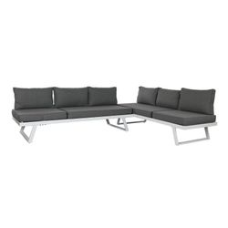 Conjunto de sofá de jardim em metal e poliéster branco e cinza, 130 x 68 x 65 cm | Lado Mar